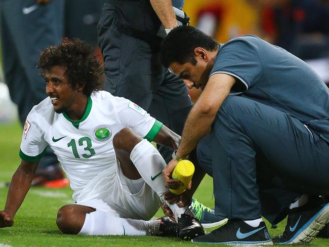 Saudi Arabia’s Yasir Alshahrani gets a breather.