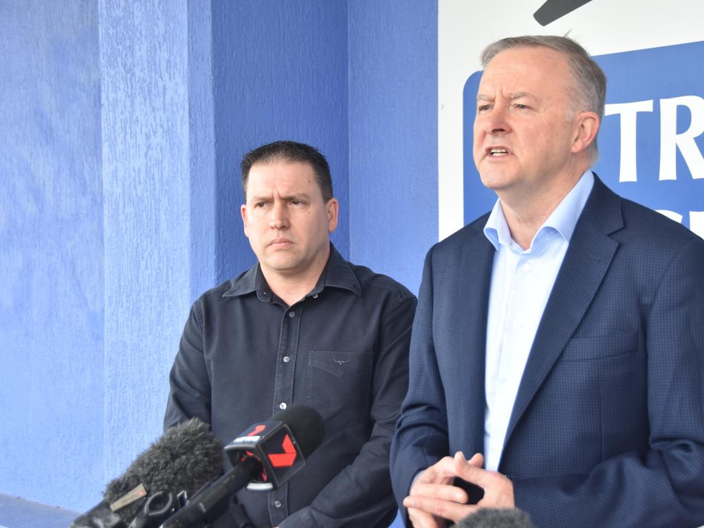 Labor candidate for Flynn Matt Burnett and leader of the opposition Anthony Albanese