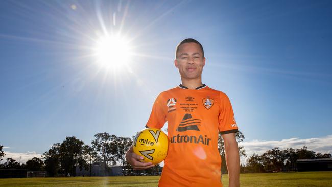 Brisbane Roar defender Izaack Powell at his school, Grace Lutheran College at Rothwell. Picture: Dominika Lis