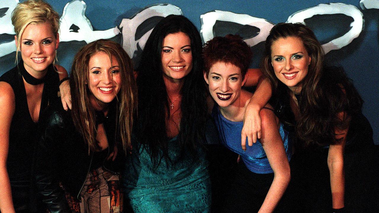 Bardot was Australia’s first reality TV pop stars. Sophie Monk, Sally Polihronas, Tiffani Wood, Katie Underwood and Belinda Chapple in 2000. Picture: Supplied.