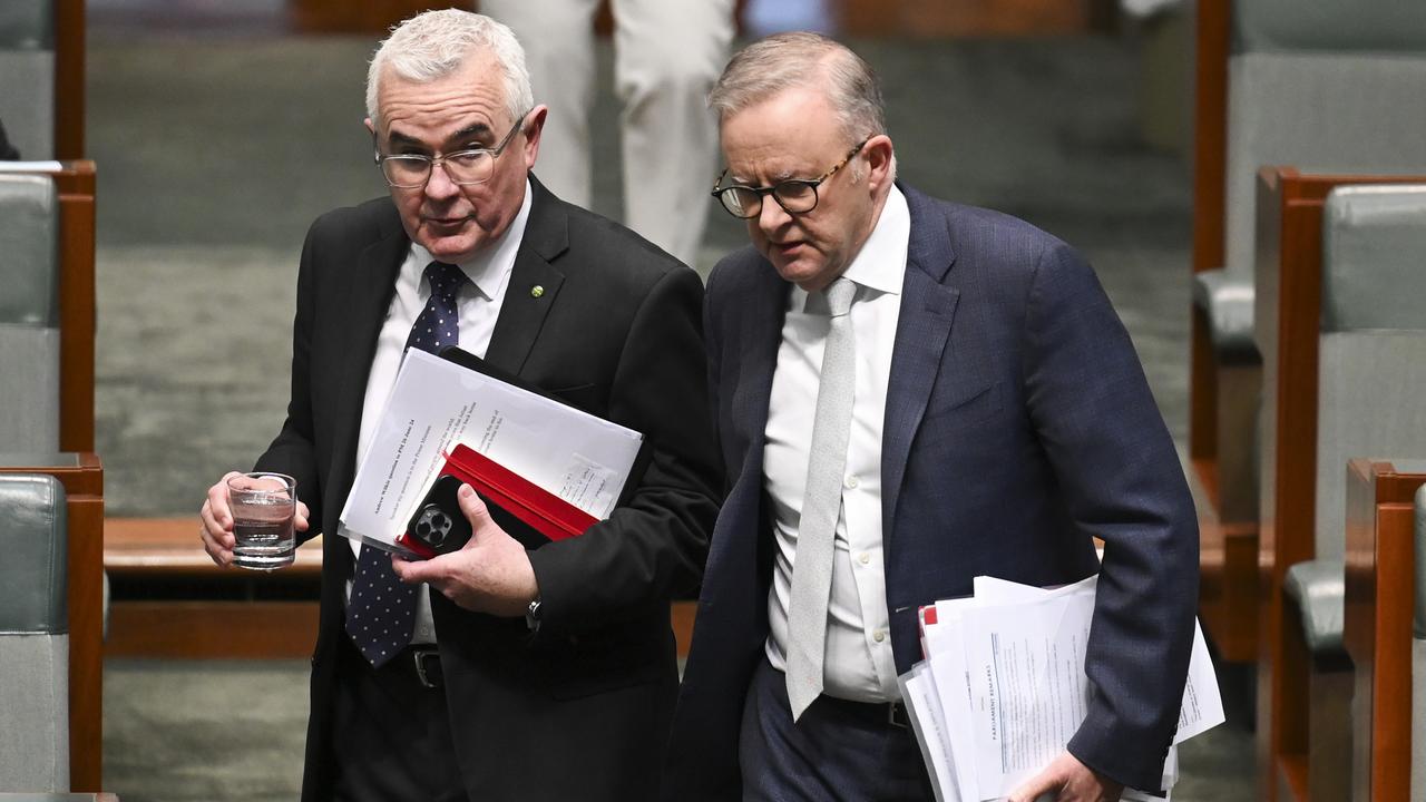 Andrew Wilkie and Prime Minister Anthony Albanese during Question Time at Parliament House on Wednesday. Picture: NewsWire / Martin Ollman