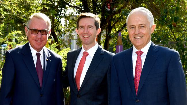 David Gonski, Minister for Education Simon Birmingham and Prime Minister Malcolm Turnbull.