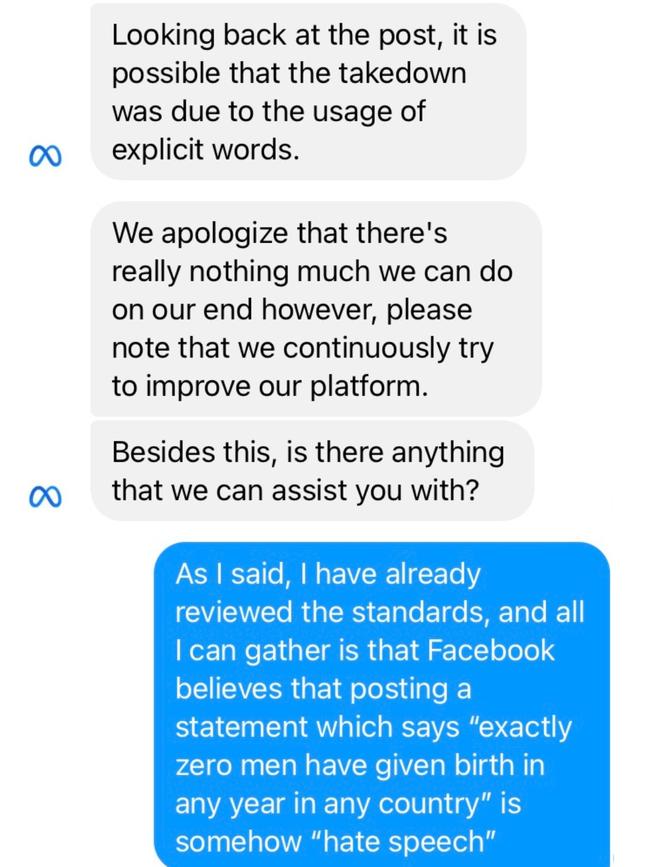 Facebook’s response about the post which