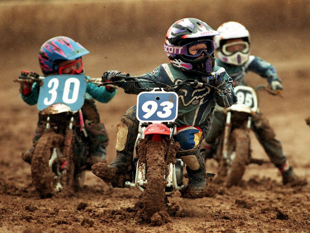 Torey Bellamy member of the North Brisbane motorcyclist club leads to the corner at Archerfield speedway in 1998.