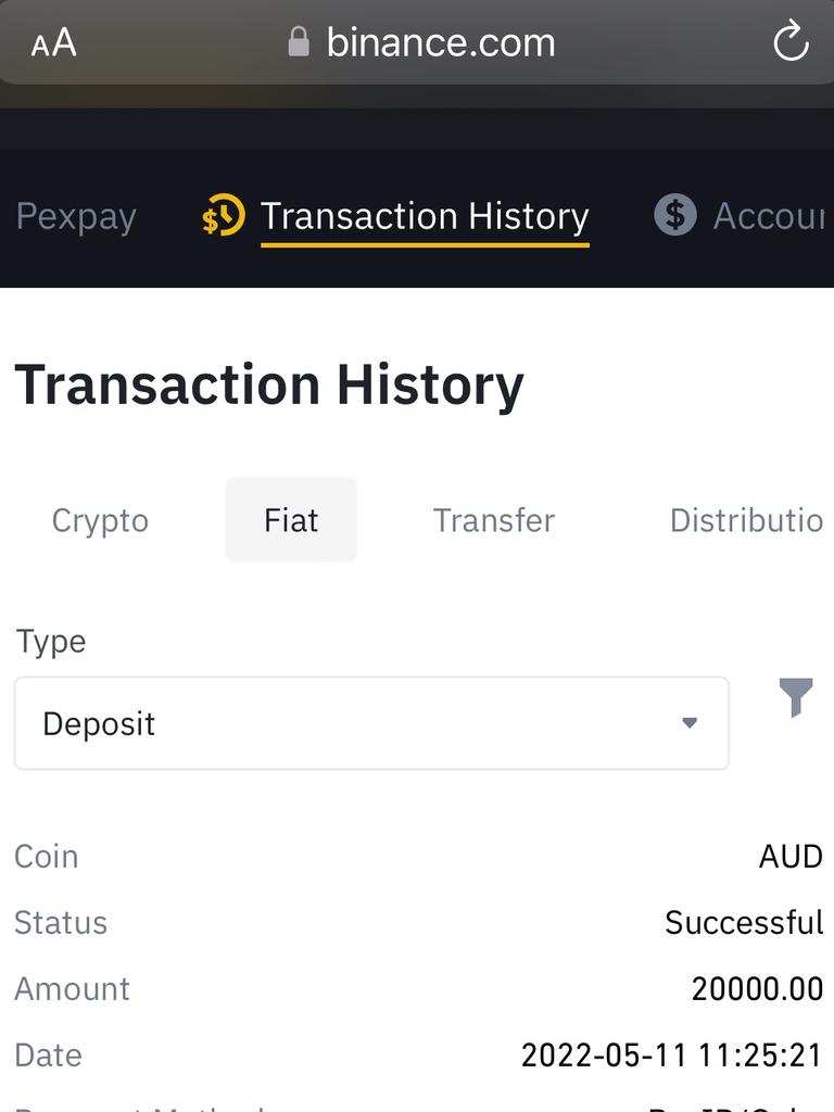 The scammers took $20,000 out of his super then transferred it to his Binance account.