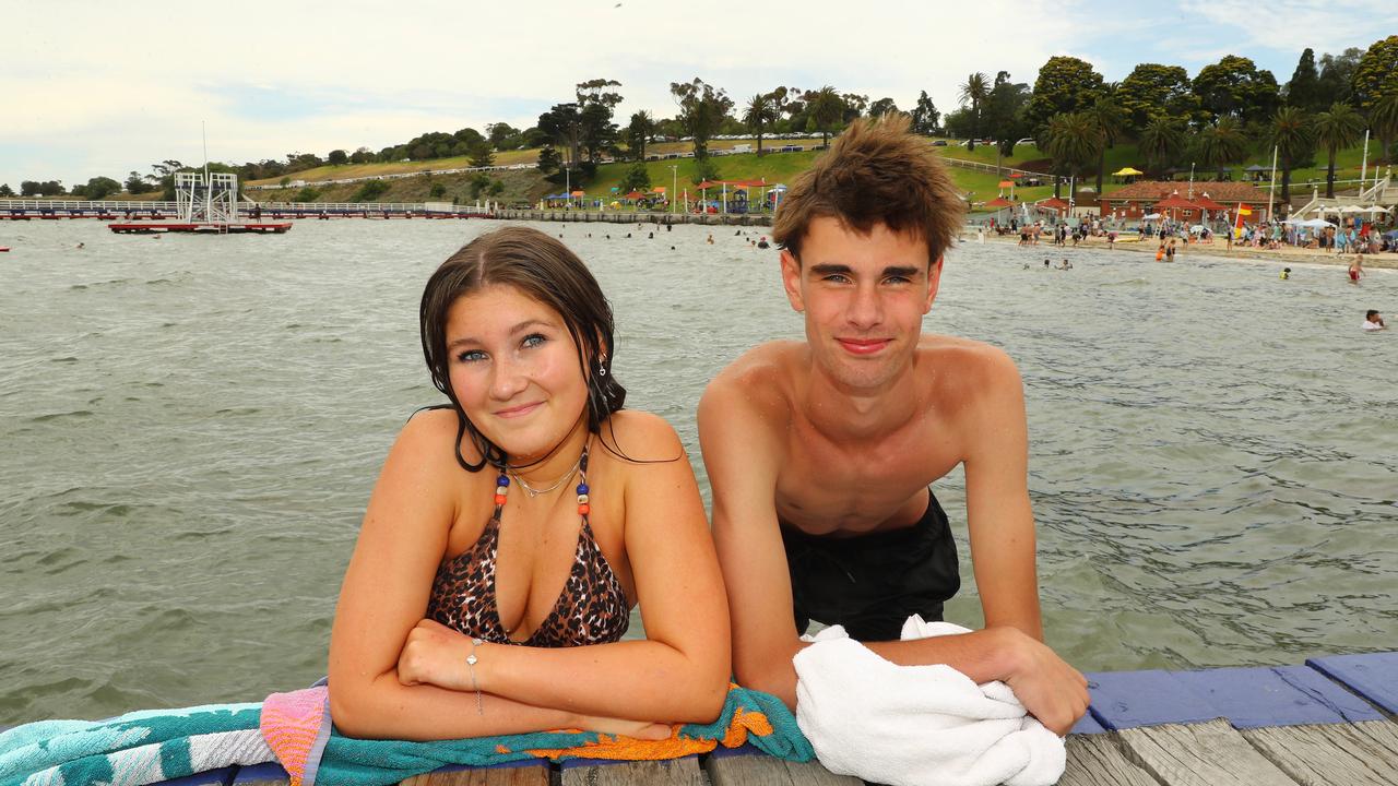 Poppy Barnett and Sam McCracken enjoying Boxing Day 2024 at Geelong's Waterfront. Picture: Alison Wynd