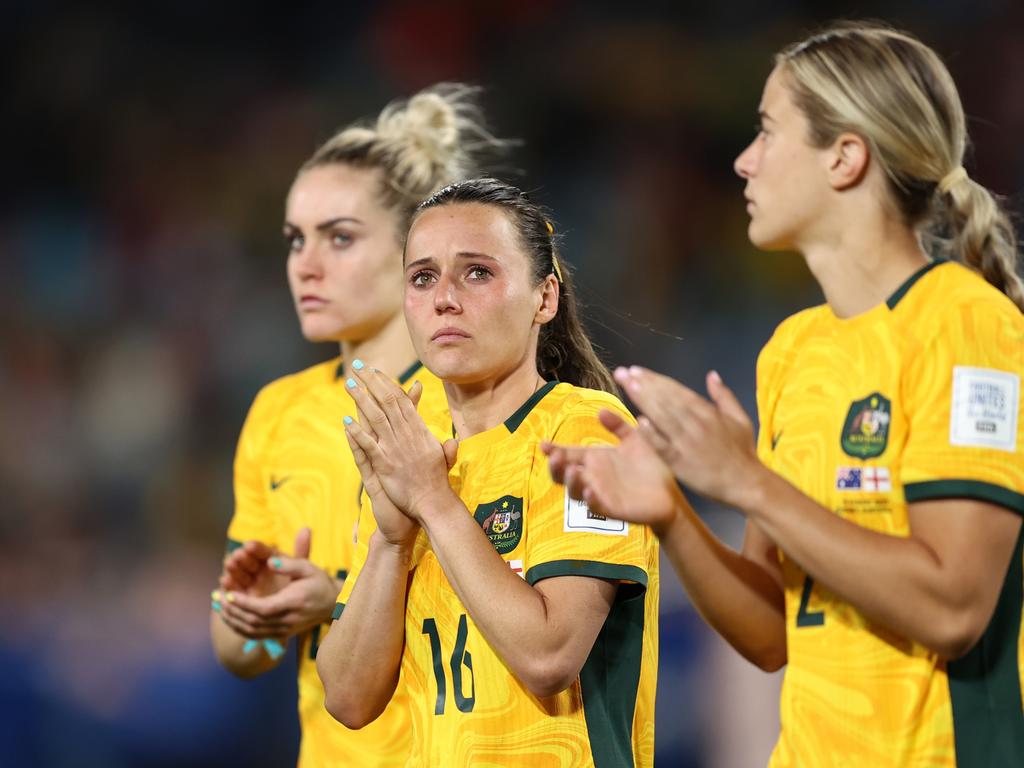Hayley Raso (centre) and the rest of the Matildas captured the heart of a nation at last year’s FIFA Women’s World Cup. Picture: Brendon Thorne/Getty Images