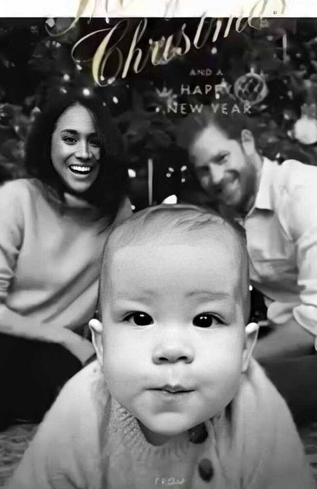 Prince Harry, Meghan and Archie in their 2019 Christmas card. Picture: Twitter