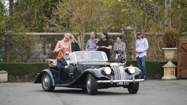 Students arriving in style for the 2024 Glasshouse Christian College formal at Flaxton Gardens.