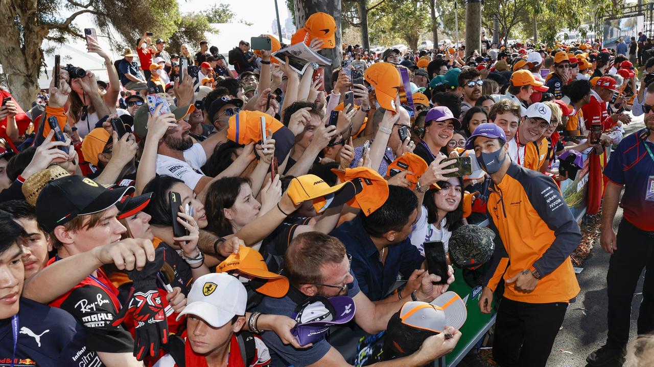 The 2022 Australian Heineken Formula 1 Grand Prix at Albert Park race track in Melbourne. McLarens Daniel Ricciardo arrives. Picture: Alex Coppel.