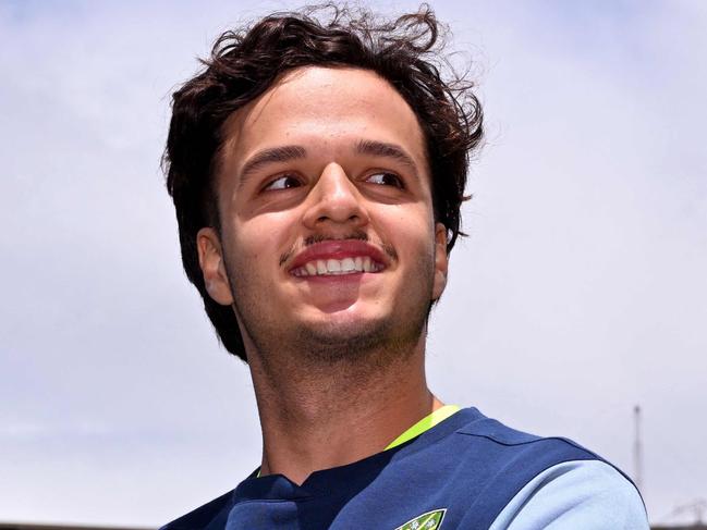 Australian cricketer Sam Konstas poses for the media at the Melbourne Cricket Ground (MCG) in Melbourne on December 23, 2024, ahead of the fourth cricket Test match between Australia and India starting December 26. (Photo by William WEST / AFP) / -- IMAGE RESTRICTED TO EDITORIAL USE - STRICTLY NO COMMERCIAL USE --