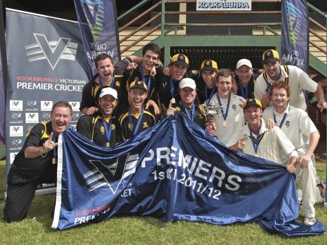 Monash Tigers celebrate the 2011-12 premiership. 