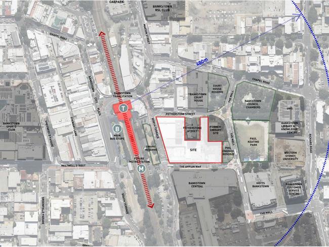 The proposed Compass Centre redevelopment will be within 400m of the new Bankstown Metro station. Picture: Supplied