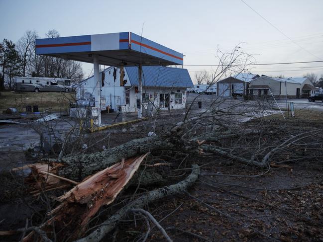 Tornado damaged businesses in Mayfield, Kentucky. Multiple tornadoes tore through parts of the lower Midwest late on Friday night, leaving a large path of destruction. Picture: AFP