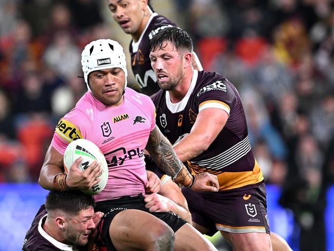BRISBANE, AUSTRALIA - JULY 05: Brian To'o of the Panthers istduring the round 18 NRL match between Brisbane Broncos and Penrith Panthers at Suncorp Stadium, on July 05, 2024, in Brisbane, Australia. (Photo by Bradley Kanaris/Getty Images)