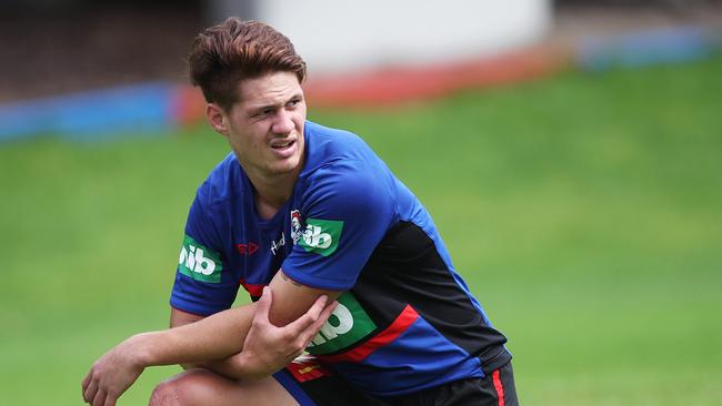 New recruit Kalyn Ponga during Newcastle Knights training in Mayfield. Picture. Phil Hillyard