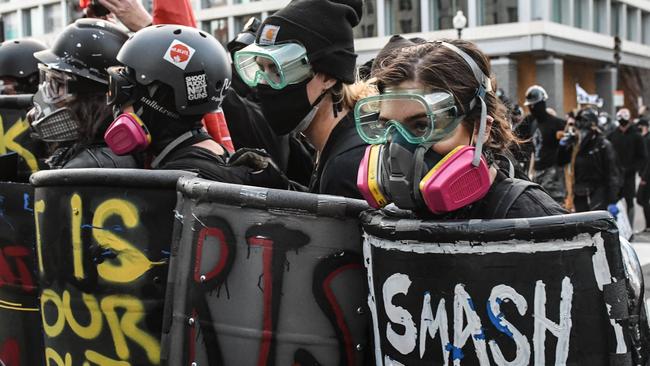 Members of Antifa at a protest in Washington, DC. Picture: Getty Images