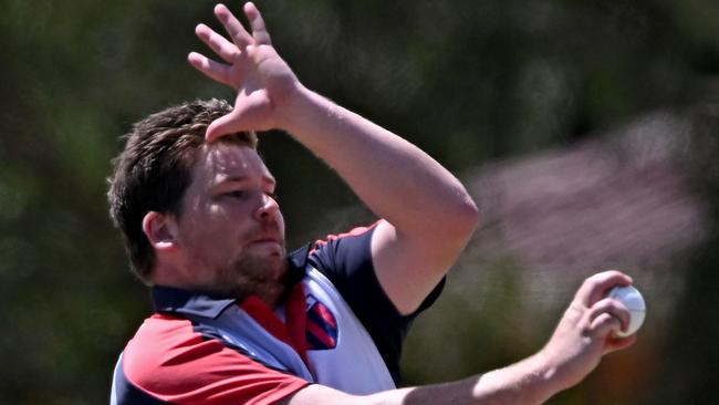 Callan Tout bowling during the DDCA v VTCA representative game in February. Picture: Andy Brownbill