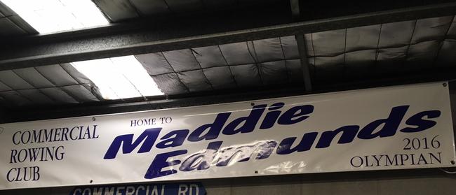 The Maddie Edmunds sign within the Commercial Rowing Club at West End