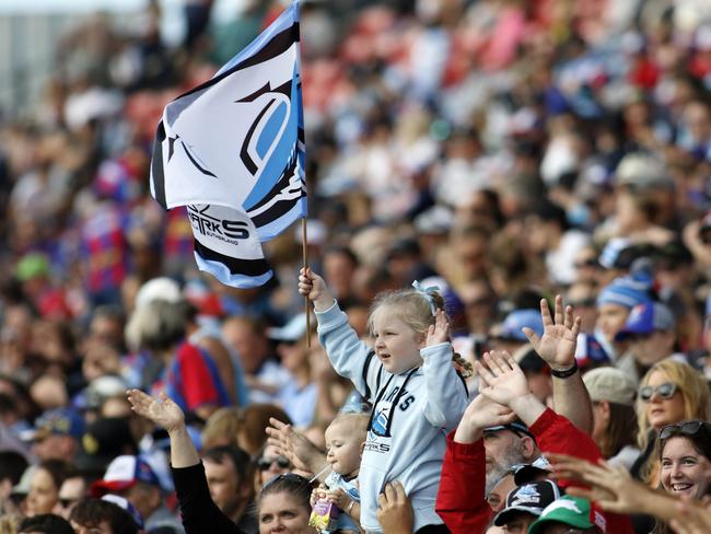 A young Sharks fan rubs salt into the wounds at Hunter Stadium.