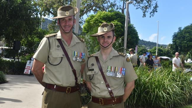 Maj Liam Clarke and Ltcol Matt Dobney at the Freedom of Entry ceremony into Airlie Beach bestowed on soldiers from the Australian Army 3rd Combat Engineers regiment. Picture: Estelle Sanchez.