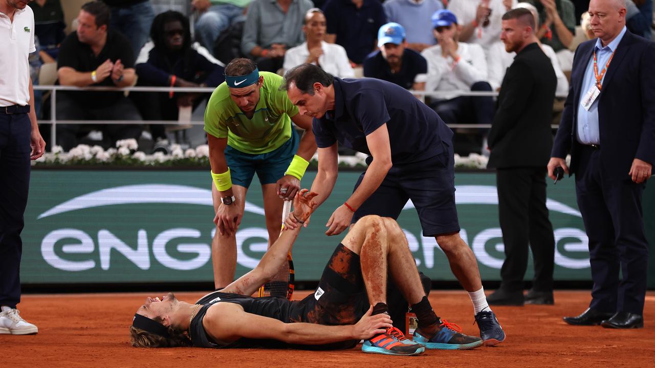 Alexander Zverev was forced to quit the semi-final after suffering a sickening right ankle injury.
