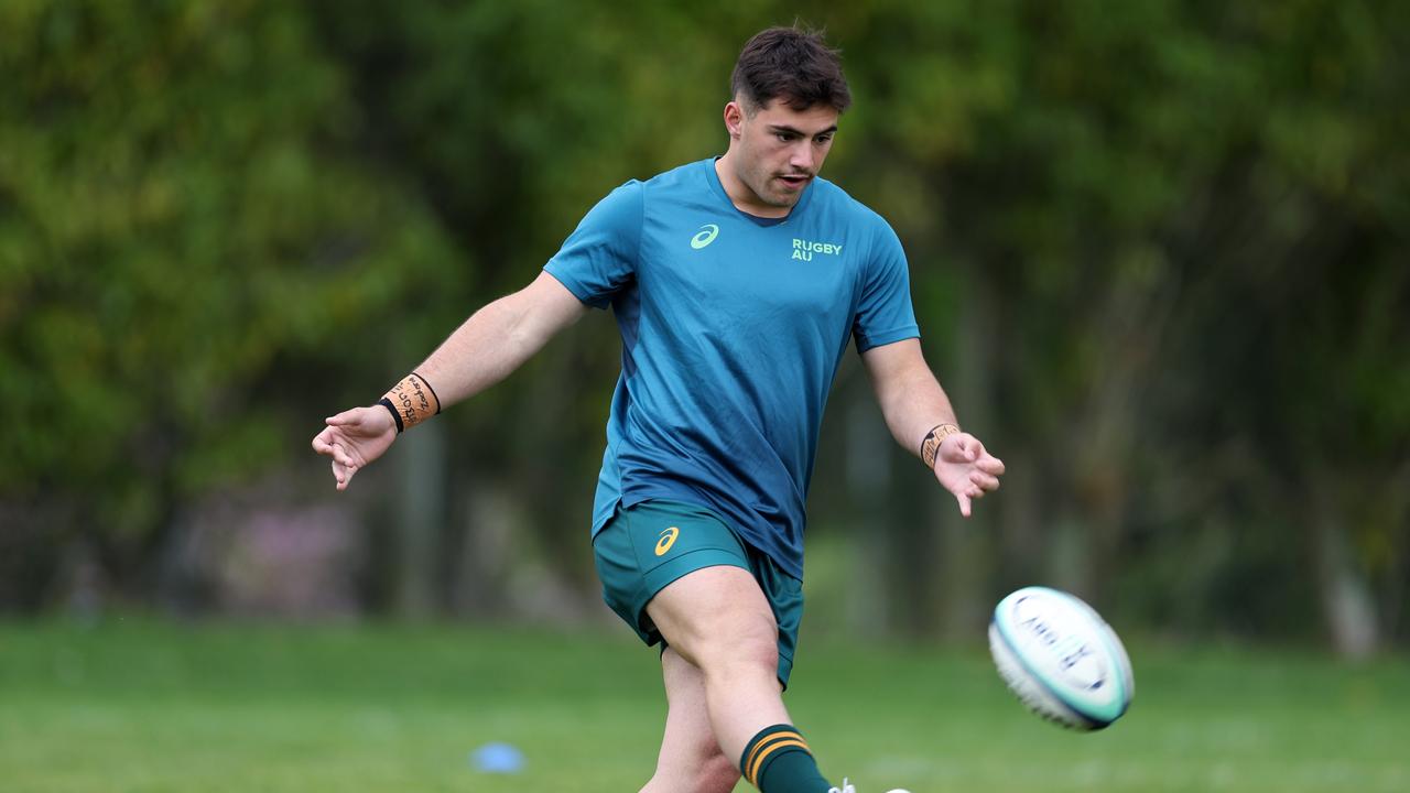 Son of a gun Zach Fittler warming up for Australia A. Picture: Fiona Goodall/Getty Images for Rugby Australia)