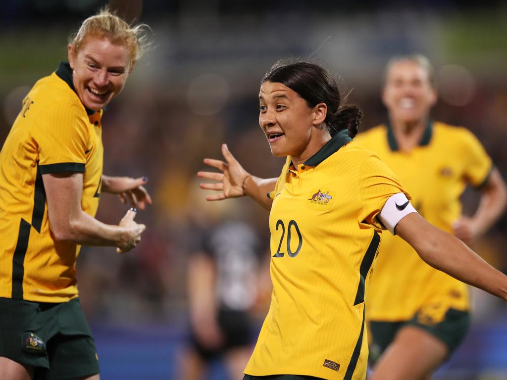 Sam Kerr and the Matildas will meet in June. Picture: Matt King/Getty Images