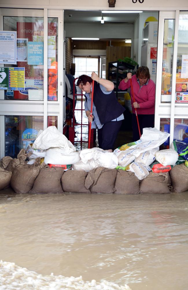 Protecting the shops. Picture: Karla Northcott, Weekly Times