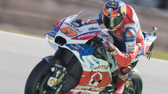 ASSEN, NETHERLANDS - JUNE 29: Jack Miller of Australia and Alma Pramac Racing heads down a straight  during the MotoGP Netherlands - Free Practice on June 29, 2018 in Assen, Netherlands.  (Photo by Mirco Lazzari gp/Getty Images)