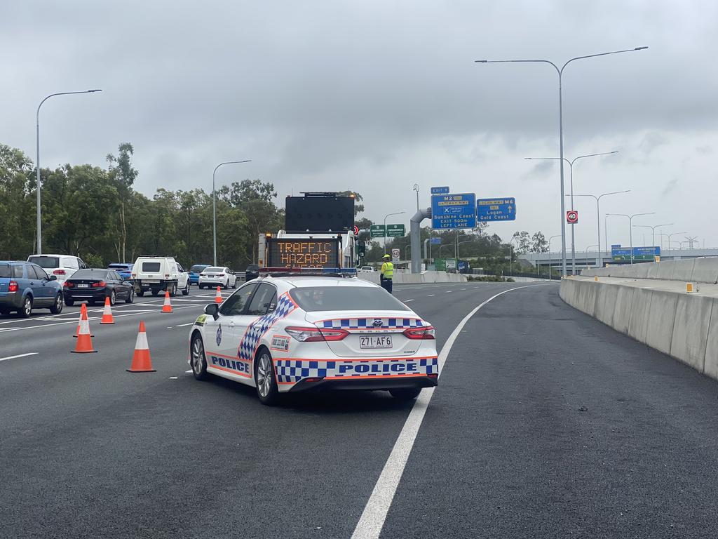 Police responded to a traffic hazard early on Thursday morning before they were confronted by the allegedly armed man. Picture: 9 News/ Sophie Upcroft