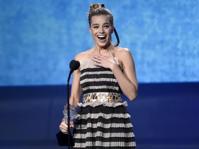Margot Robbie accepts the award for best actress in a comedy for “I, Tonya” at the 23rd annual Critics’ Choice Awards. Picture: AP