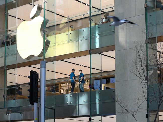 SYDNEY, AUSTRALIA - SEPTEMBER 11, 2020: Apple Store staff and customers are seen all wearing masks in the store on George Street Store Sydney Australia, on SEPTEMBER 11 2020. Picture: Daily Telegraph / Gaye Gerard