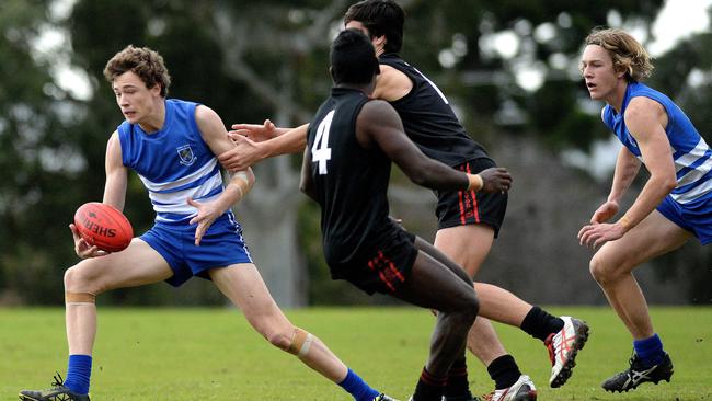 Will Hayward playing school football for St Peter’s against Rostrevor College in 2015. Picture: Noelle Bobrige