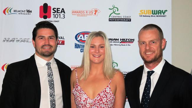 Nelson Bay players Billy Barton (left), Kate Holland, Brendan Jones (right)