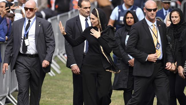 New Zealand's Prime Minister Jacinda Ardern departs Friday prayers in Christchurch yesterday.