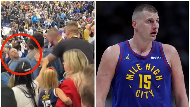 Nikola Jokic's older brother Strahinja was seen punching a fan. Credit: TikTok/Getty Images.