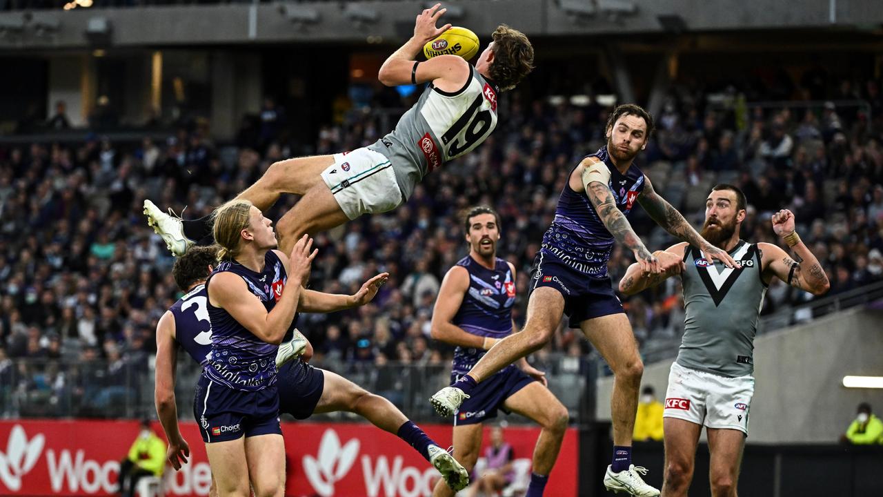 Mitch Georgiades takes Mark of the Year. Picture: Daniel Carson