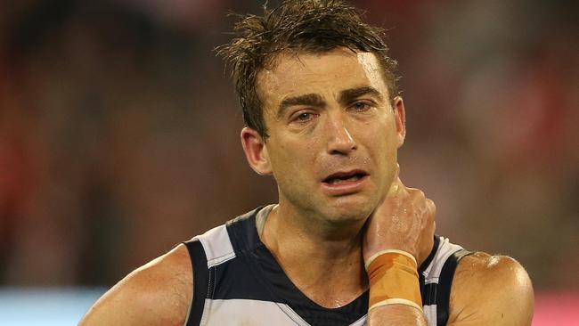 Corey Enright couldn’t hold in his emotions after the game. Picture: Wayne Ludbey