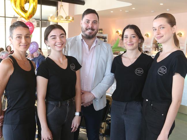 To celebrate the Palm Beach Avenueâs (PBA) 1st Birthday, owners Daniel & Ruggie Ridgeway are giving back to locals to say thank you. Locals have a chance to win one of 250 x  $100 vouchers.(L-R) Caroline Tonso Jacomin, Kate Barratt, Josh Webber, Imogen Wilkinson and Lucy Brown.8 July 2023 Palm Beach Picture by Richard Gosling