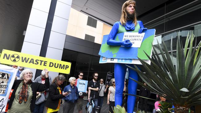 Environmental outside the Adelaide Convention Centre during day one of the Labor Party national conference. Picture: AAP / Lukas Coch