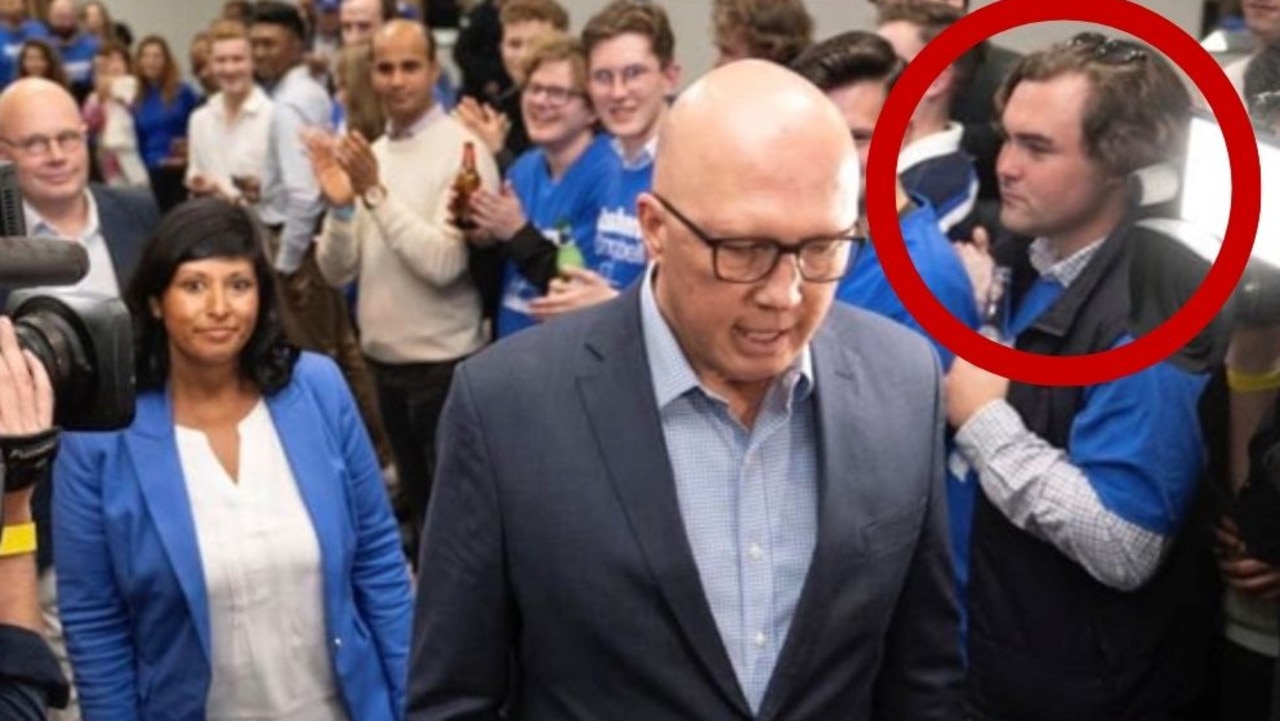 Mr McGain was spotted with Peter Dutton and Liberal candidate for Aston Roshena Campbell. Picture: Supplied