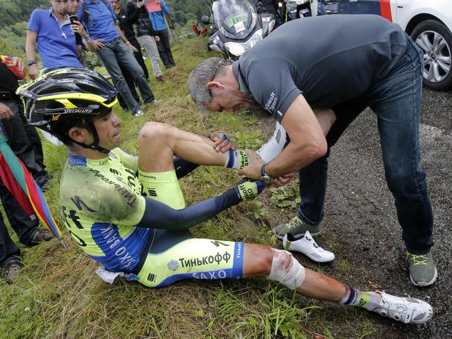 Former champion Alberto Contador assesses his broken leg in the Tour.