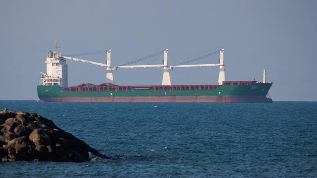 A cargo ship sails off the coast of Djibouti in northern Africa in January, amid surging attacks on commercial ships by Yemen's Houthi rebel group. Picture: Getty Images