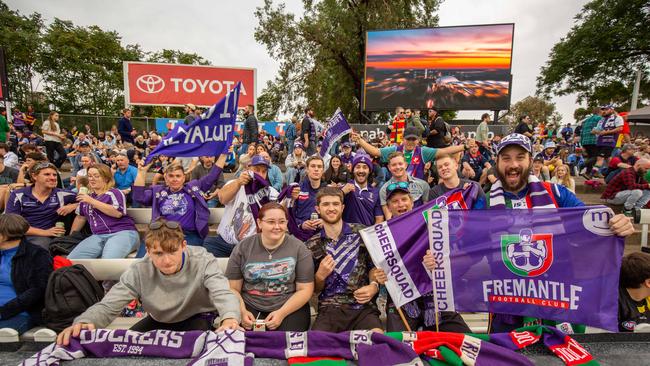 Fremantle fans at Norwood Oval. Picture: Ben Clark