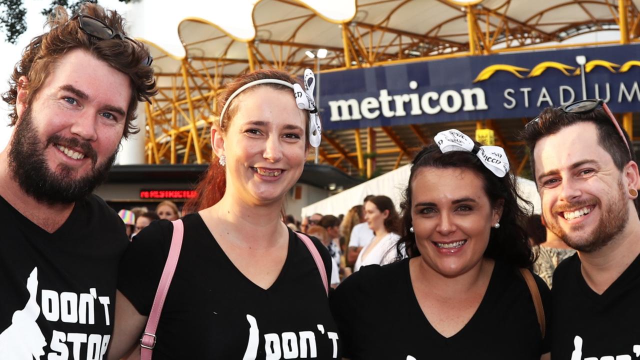 Queen at Metricon Stadium on the Gold Coast 29/2/2020Jarred Sanford ( 0403599383 ) , Brooke Sanford ( 0432160383) , Belinda Rama and Brett Nangle from Coomera  arrive at Metricon Stadium to see Queen Live.Photograph : Jason O'Brien