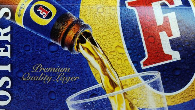 The label of a sixpack of Fosters lager bottles. AFP PHOTO / Greg WOOD