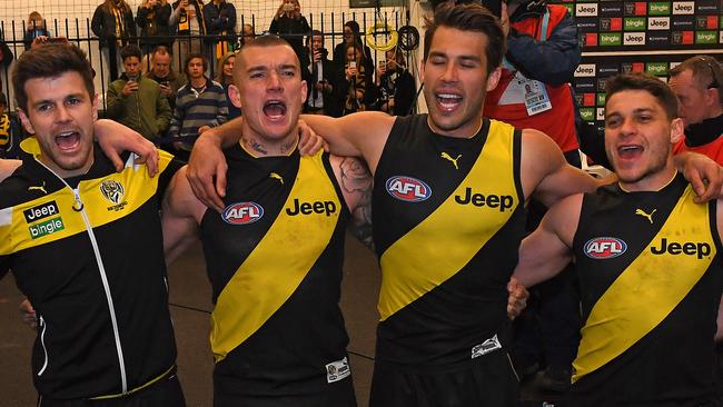 Trent Cotchin, Dustin Martin, Alex Rance and Dion Prestia. (AAP Image/Julian Smith)