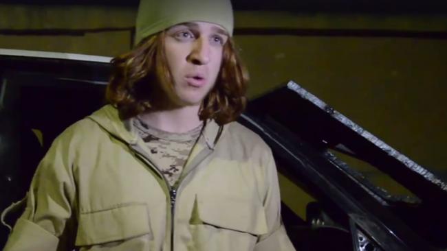 Abdullah Elmir, dubbed the "ginger jihadi", delivering a piece to camera for Islamic State. Picture: Supplied