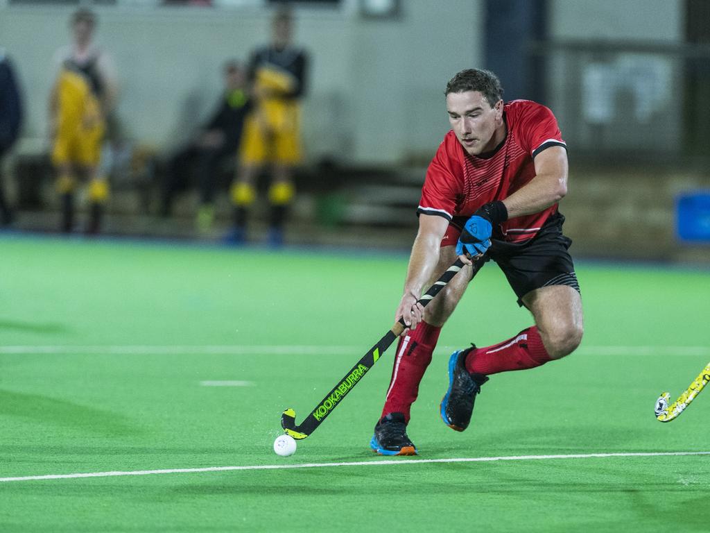 Douglas Buckley of Rockhampton against Sunshine Coast in Hockey Queensland Championships at Clyde Park, Saturday, May 1, 2021. Picture: Kevin Farmer